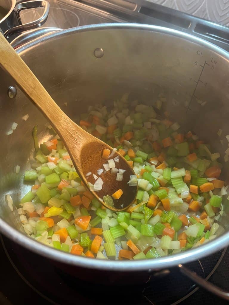 carrot celery onion in pot
